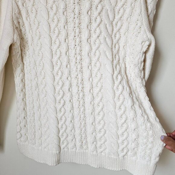 EUC GH BASS CREAM COTTON BLEND CABLE KNIT CREW NECK PULLOVER SWEATER SIZE XL - Picture 7 of 14